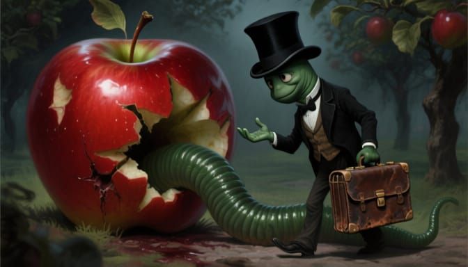 Worm Maître d' Greets Audience from Juicy Apple