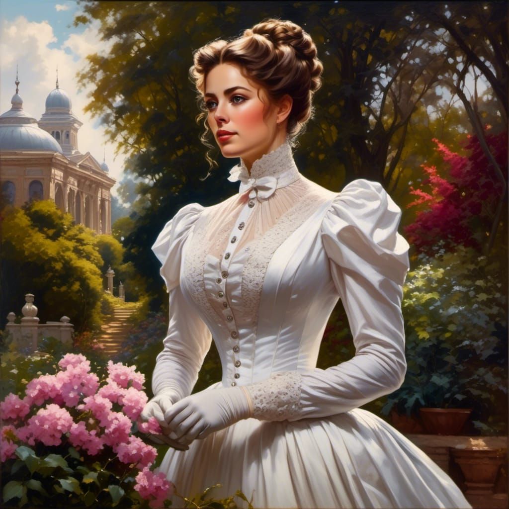 Victorian Lady in Mystic Garden: Detailed Portrait