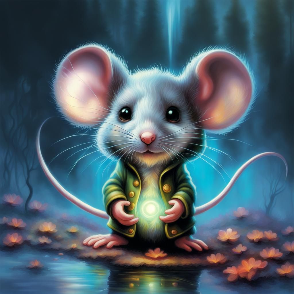 Glowing Mouse in Ethereal Fantasy Landscape