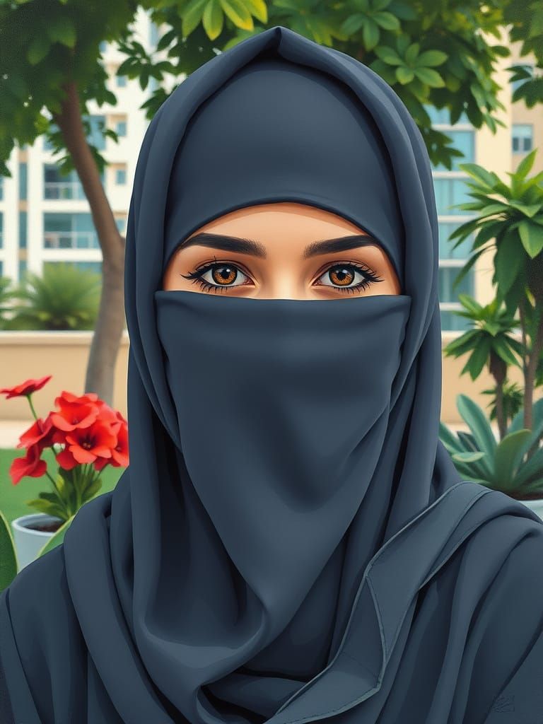 Minimalist Painting of a Niqabi Woman in Garden City