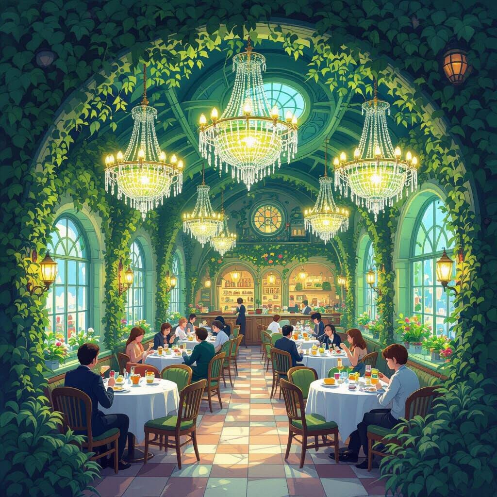 Whimsical Plant Cell Restaurant as Digital Painting