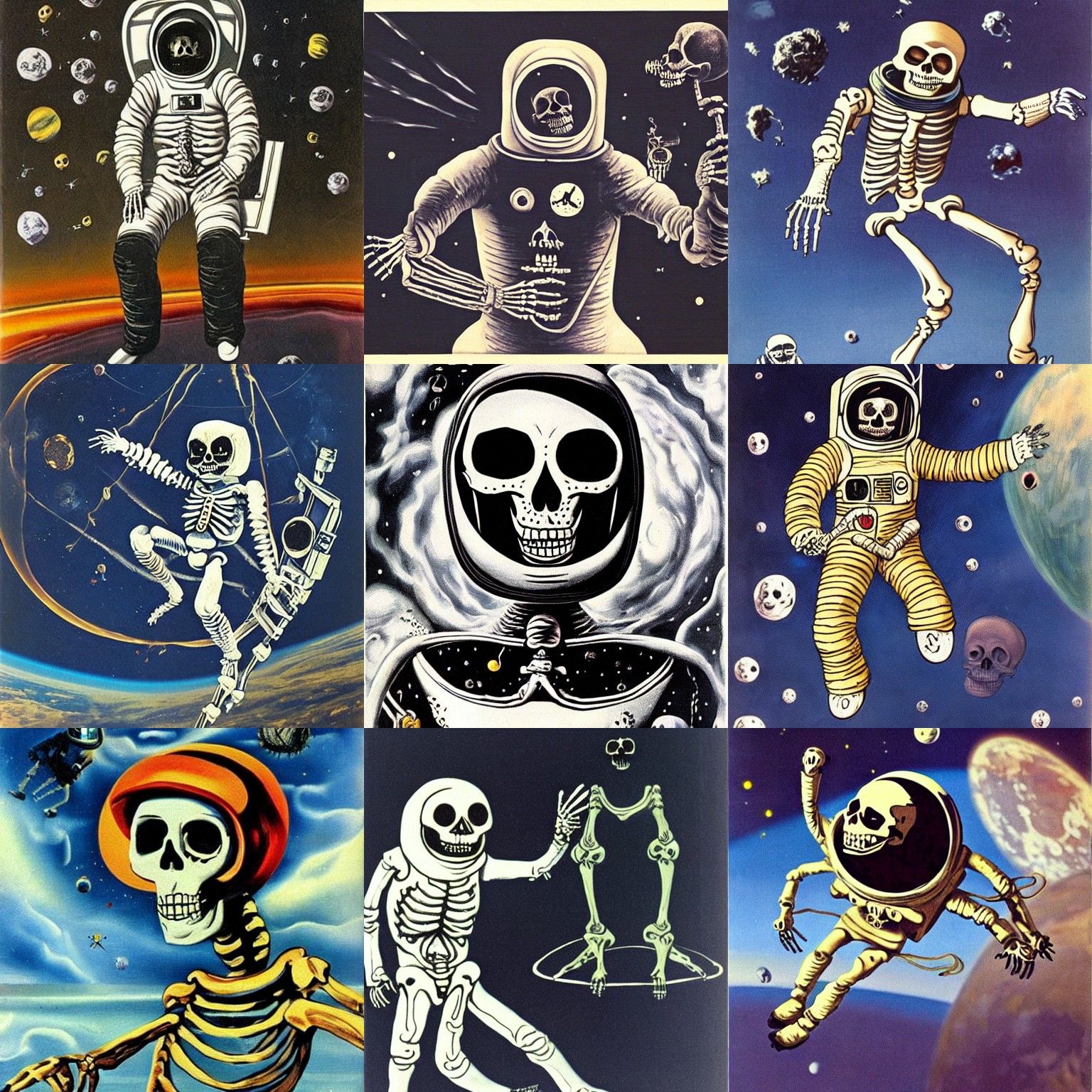 Surreal Skeleton Astronaut in Space