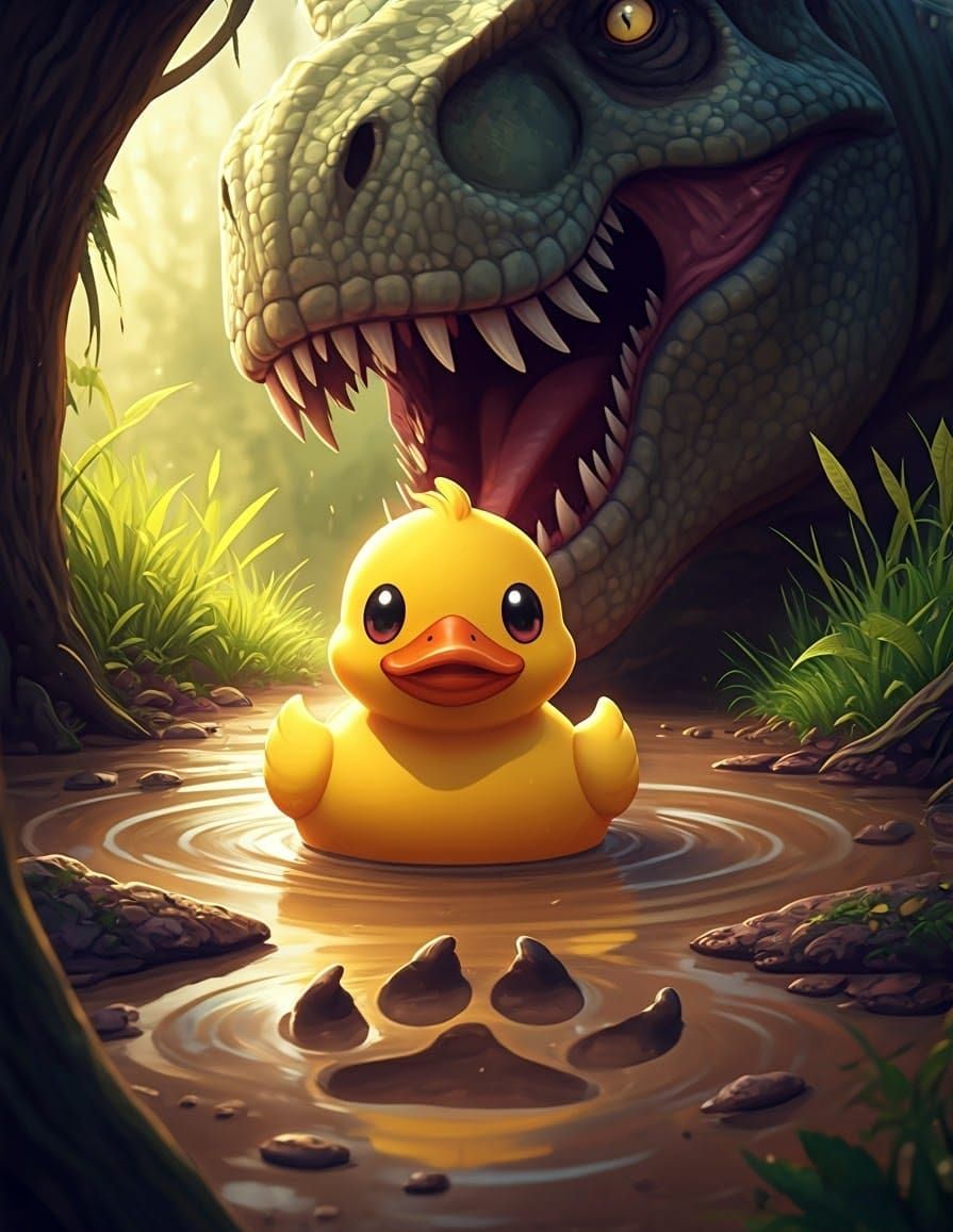 Rubber Duck's Perilous Encounter with a T-Rex