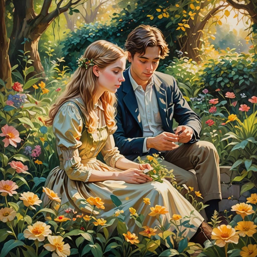 Romantic Garden Scene in Impressionistic Style