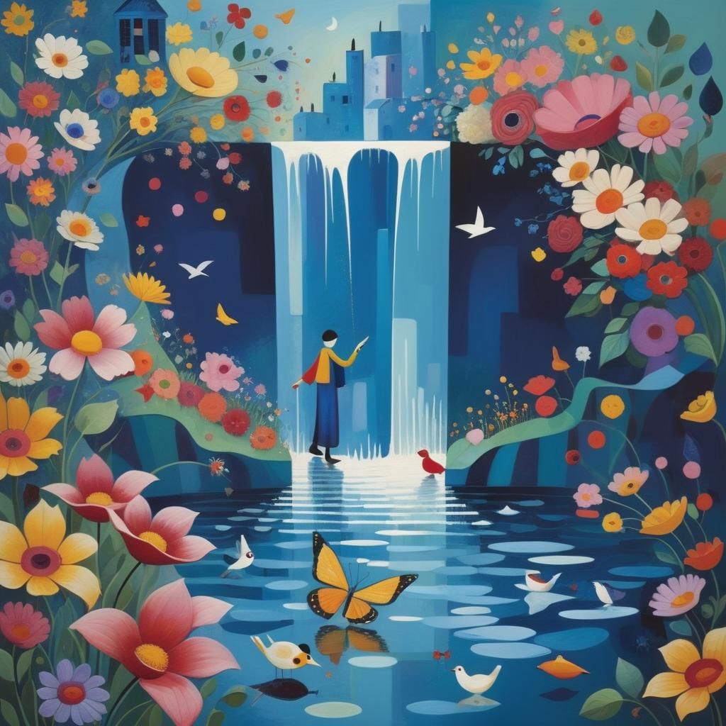 Abstract Folk Art Composition in Mixed Styles