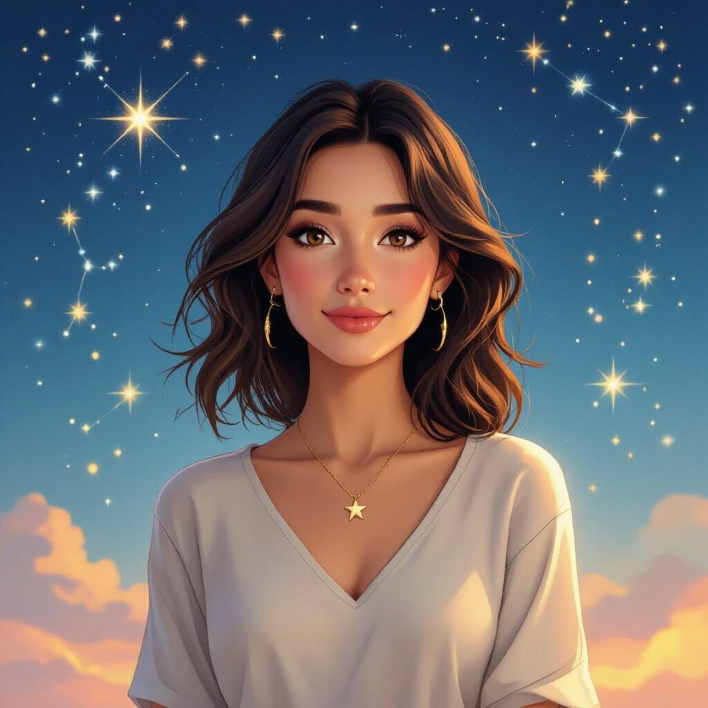 Woman Under Starry Sky in Dreamscape Style