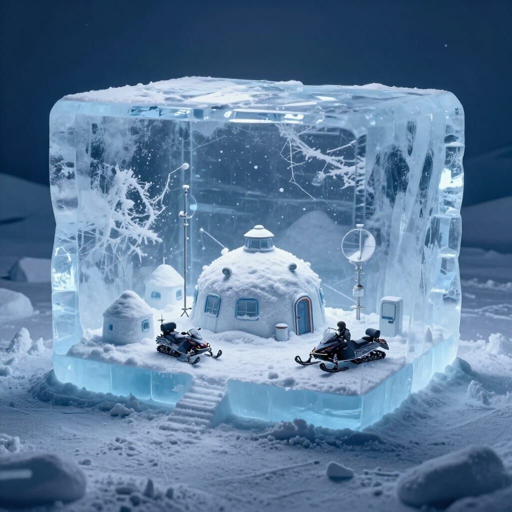 Arctic Research Station Encased in Ice Cube