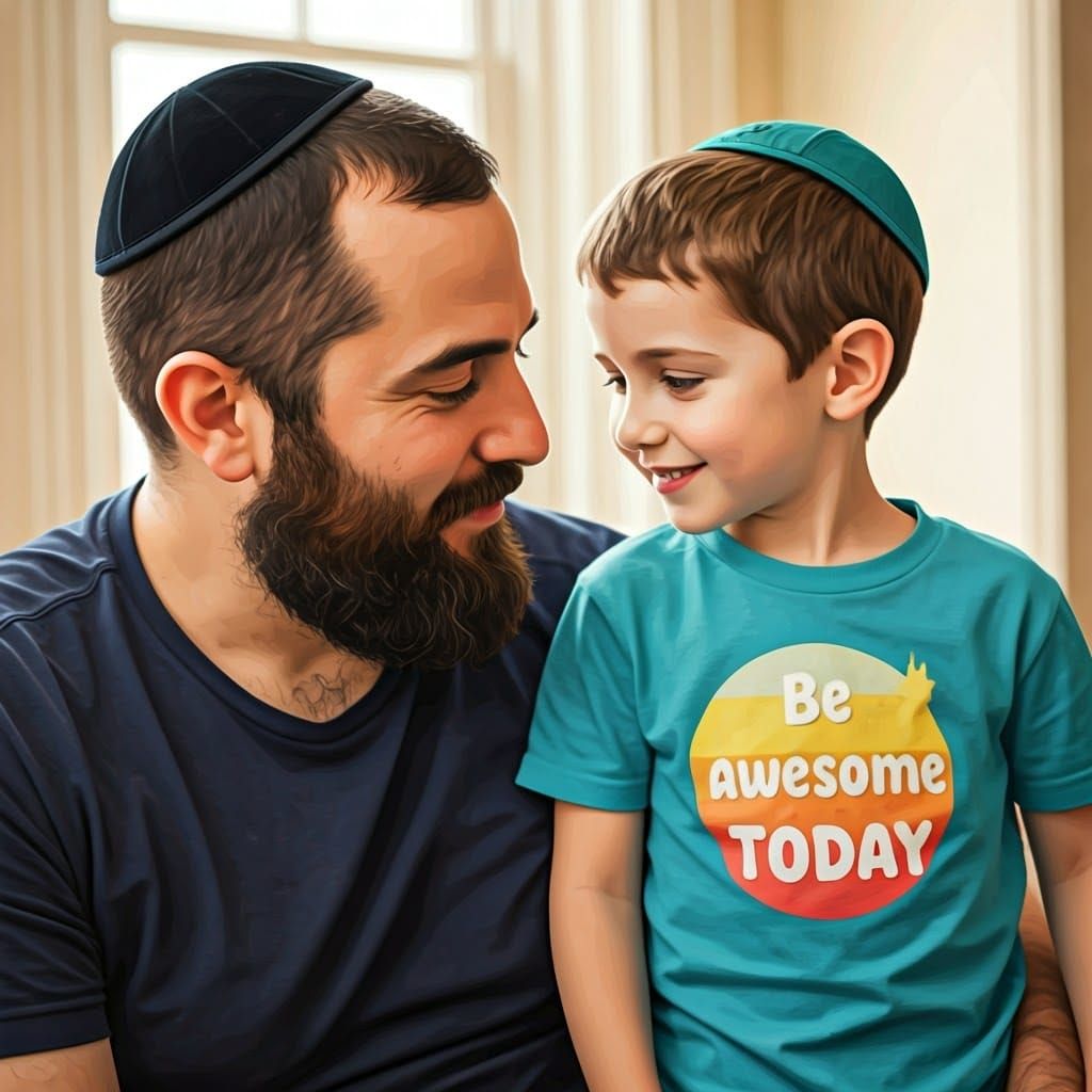 Father and Son Share a Heartwarming Moment in a Cozy Home