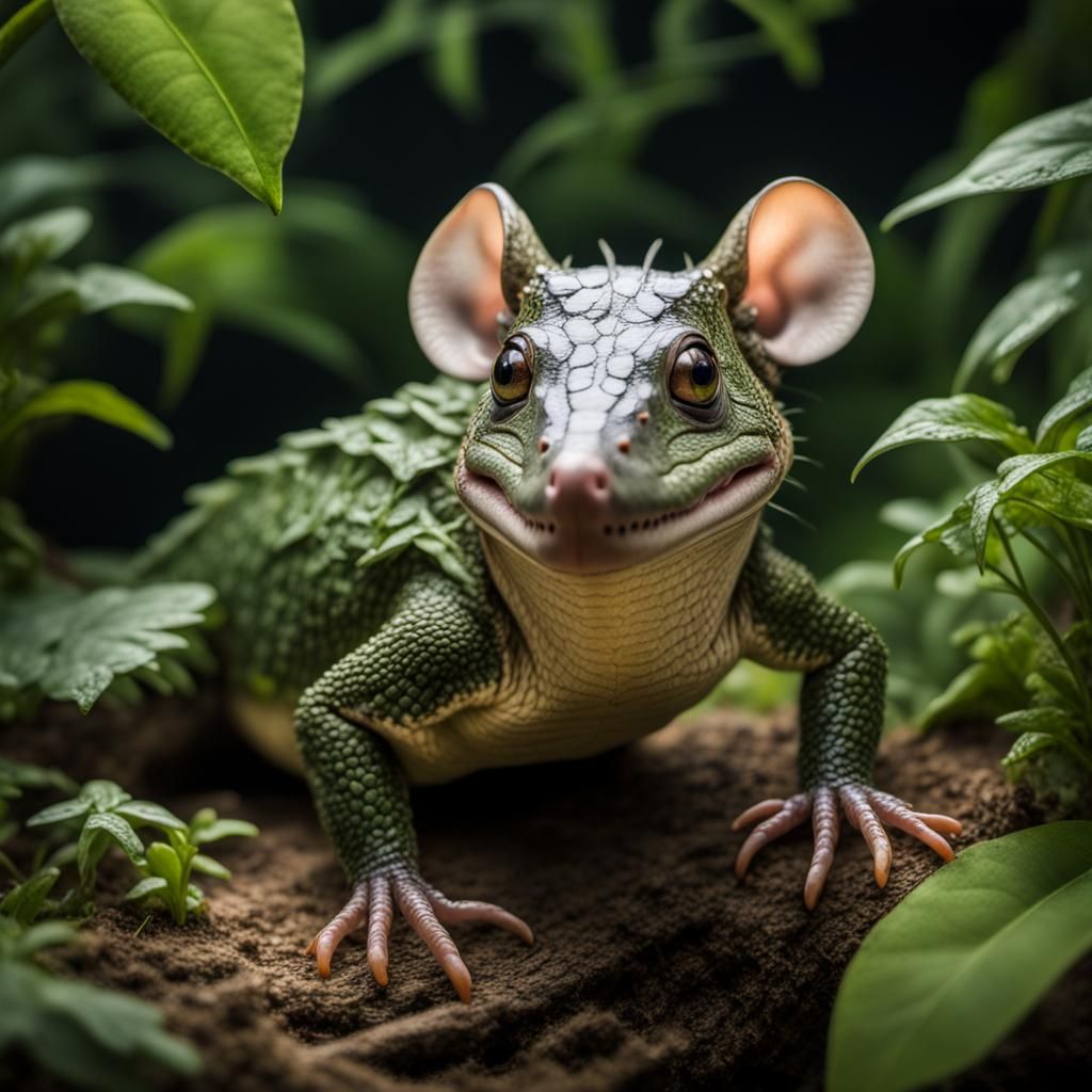 Mouse-Gator Hybrid in Verdant Ecosystem: Photorealistic Spec...