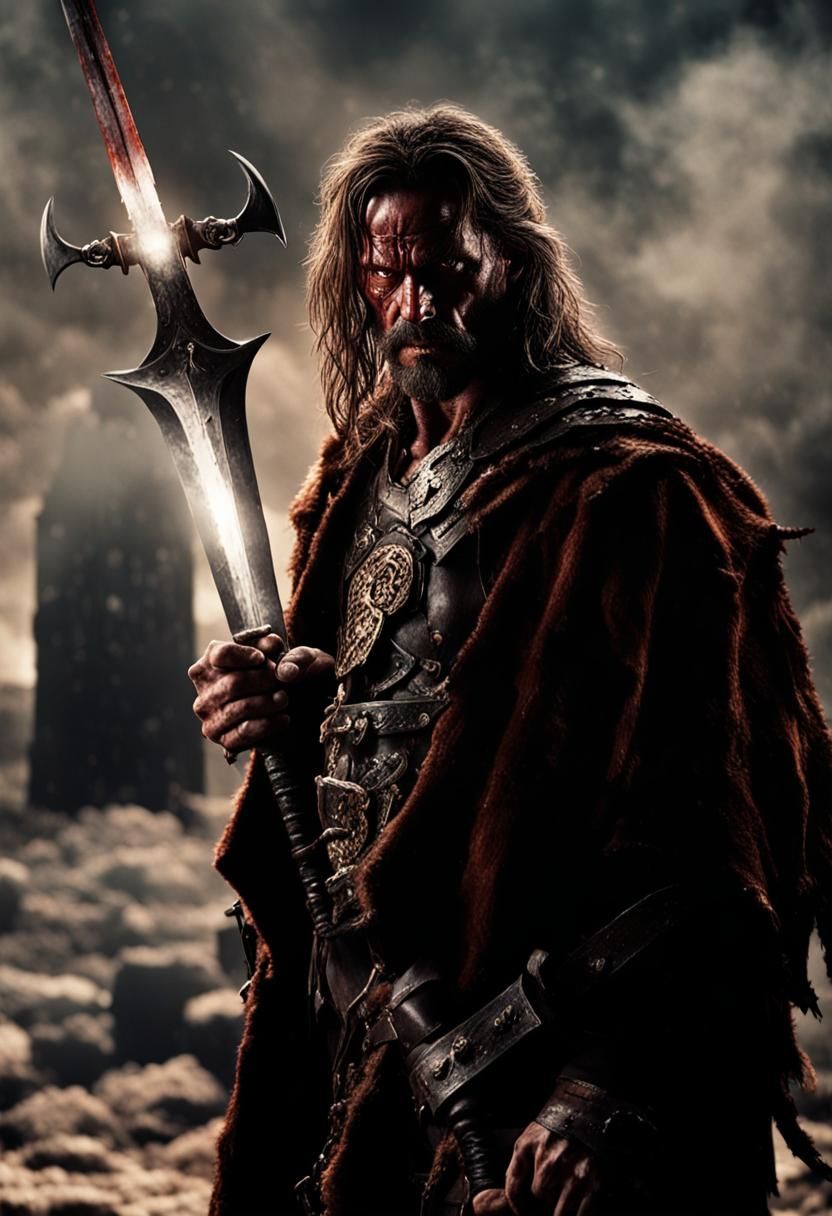 Epic Barbarian Warrior with Hell Sword