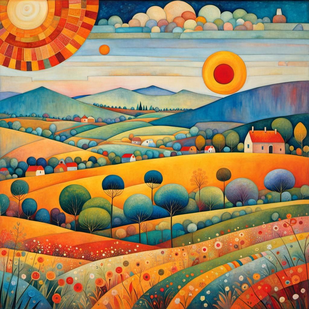 Dreamlike Summer Landscape in an Abstract Style