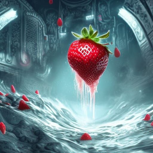 Strawberry Splash: Hyperdetailed Digital Art in Cream