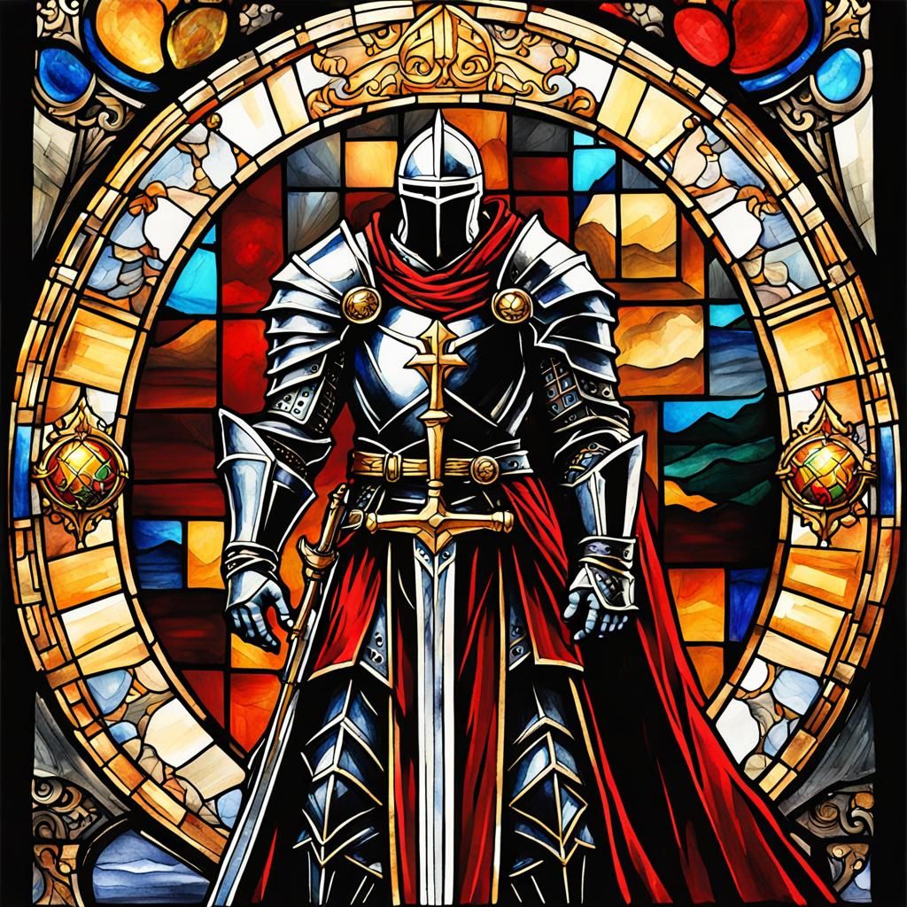 Gothic Knight-King in Stained Glass Mosaic