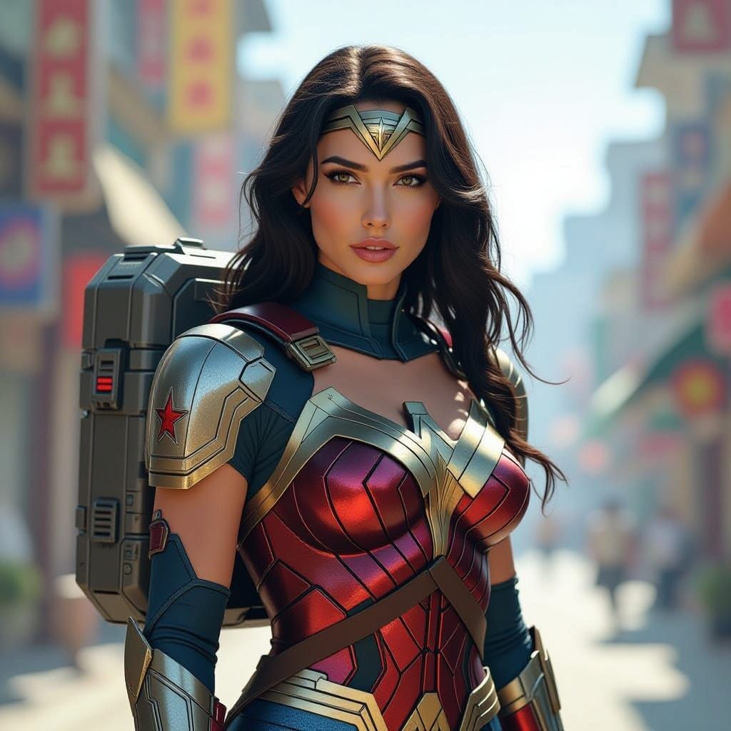 Wonder Woman in Hyperrealistic Exosuit Concept Art