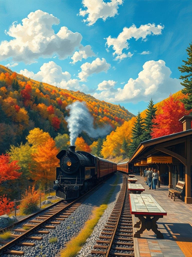 Steam Train Through Valley: An Expressionist Oil Painting