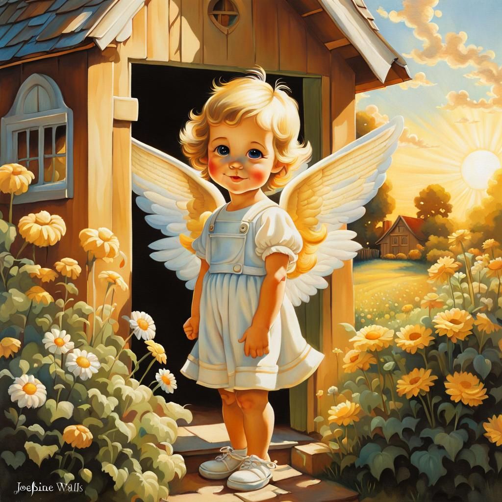 Unhappy Chibi Angel in Garden, Airbrush Art