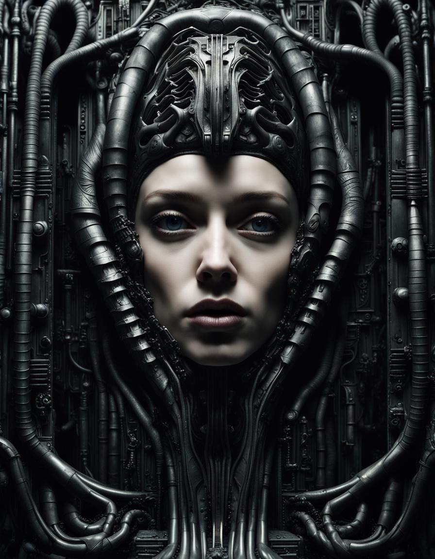 Abstract Sci-Fi Portrait in Giger Style