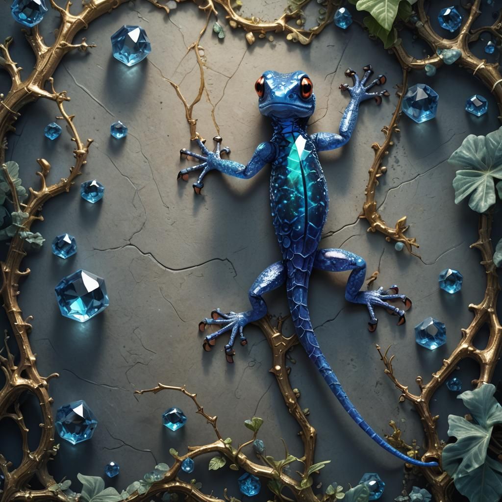 Translucent Blue Crystal Gecko: Fantasy Concept Art