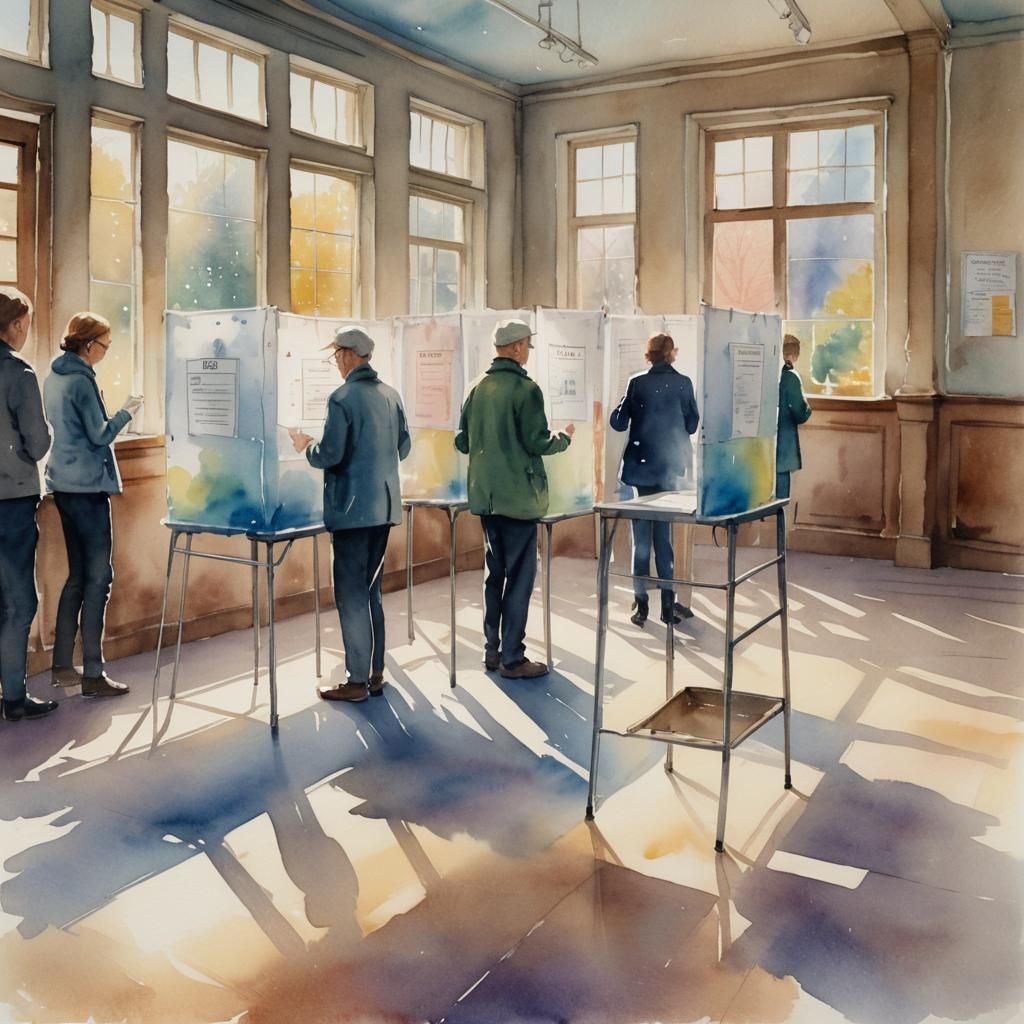 Watercolor Painting of Person Voting at Polling Station