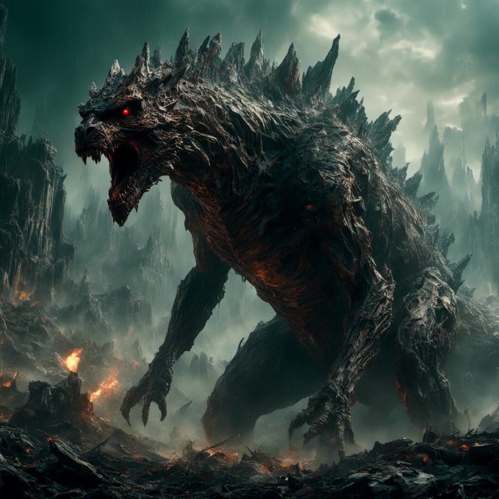 Godzilla in Macabre Anime Manga Style