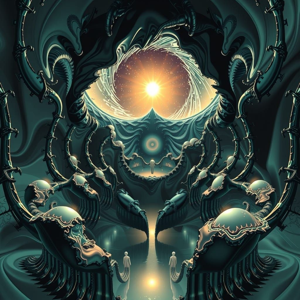 Ethereal Biomechanical Vortex in a Starry Abyss