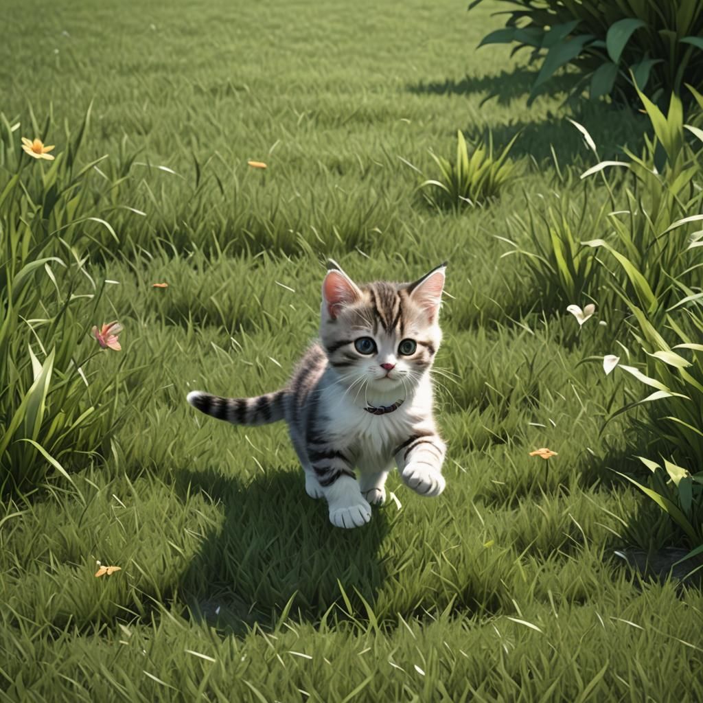 Kitten Running on Grass: 16k Video Game Menu