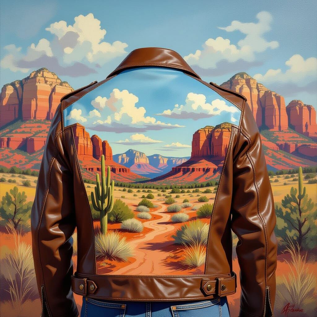 Desert Landscape Painted on Leather Jacket