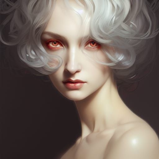 Majestic Red-Eyed Mermaid Portrait in Artstation Style