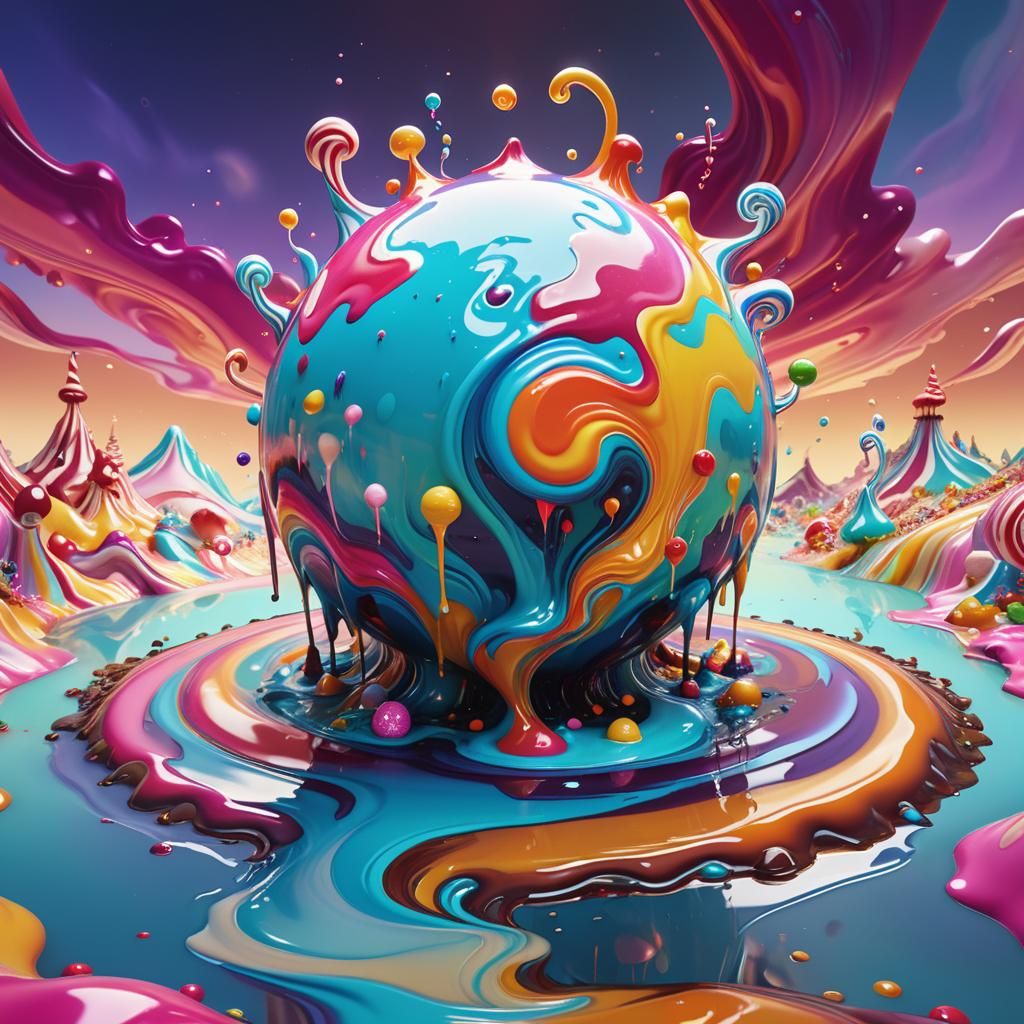 Liquid Earth Elementals Dancing in Candyland, Surreal Digita...