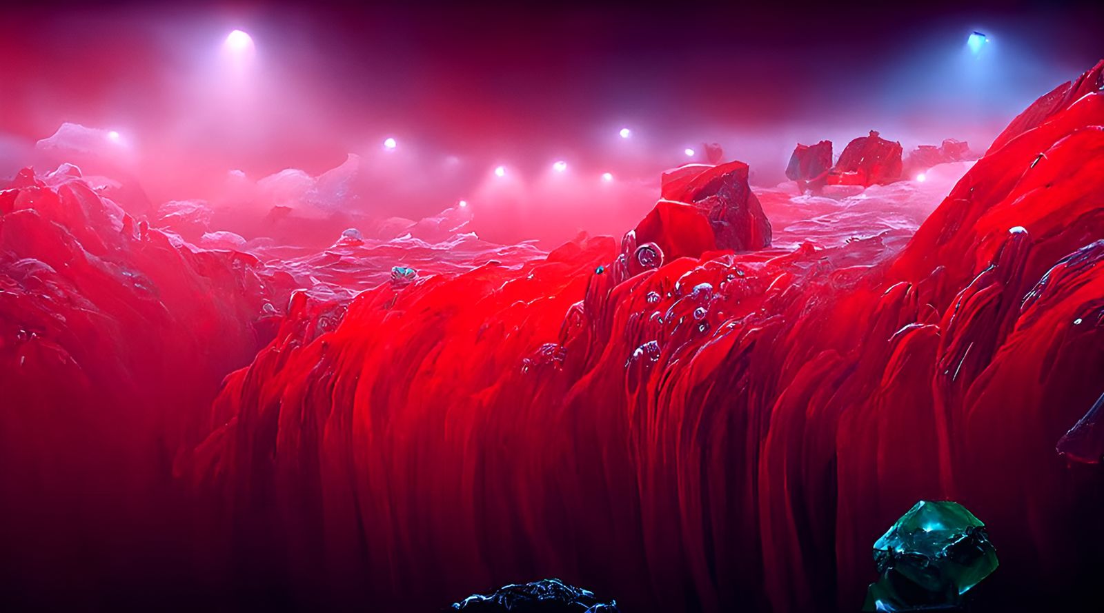 Red Gem Ocean: Hyperrealistic Digital Art