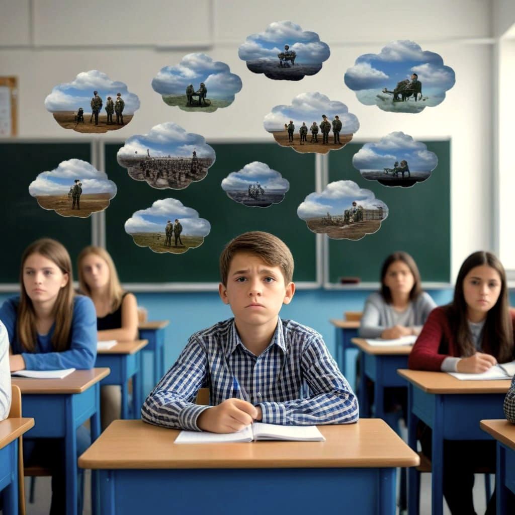 Worried Boy's Classroom Daydreams About Global Issues