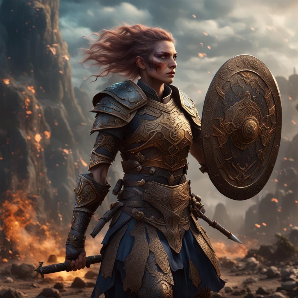 Detailed Matte Painting of a Fantasy Female Warrior