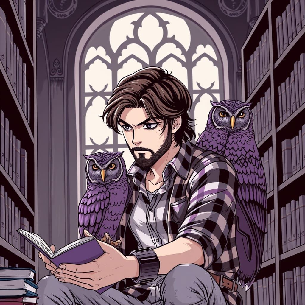 Intense Researcher in Dramatic Black and White