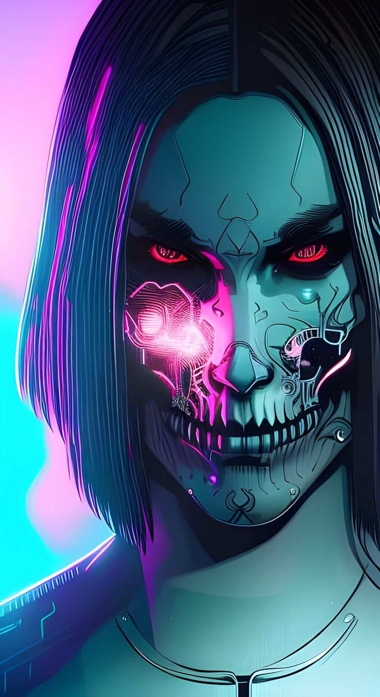 Cyberpunk Skull Portrait in a Dimly Lit City
