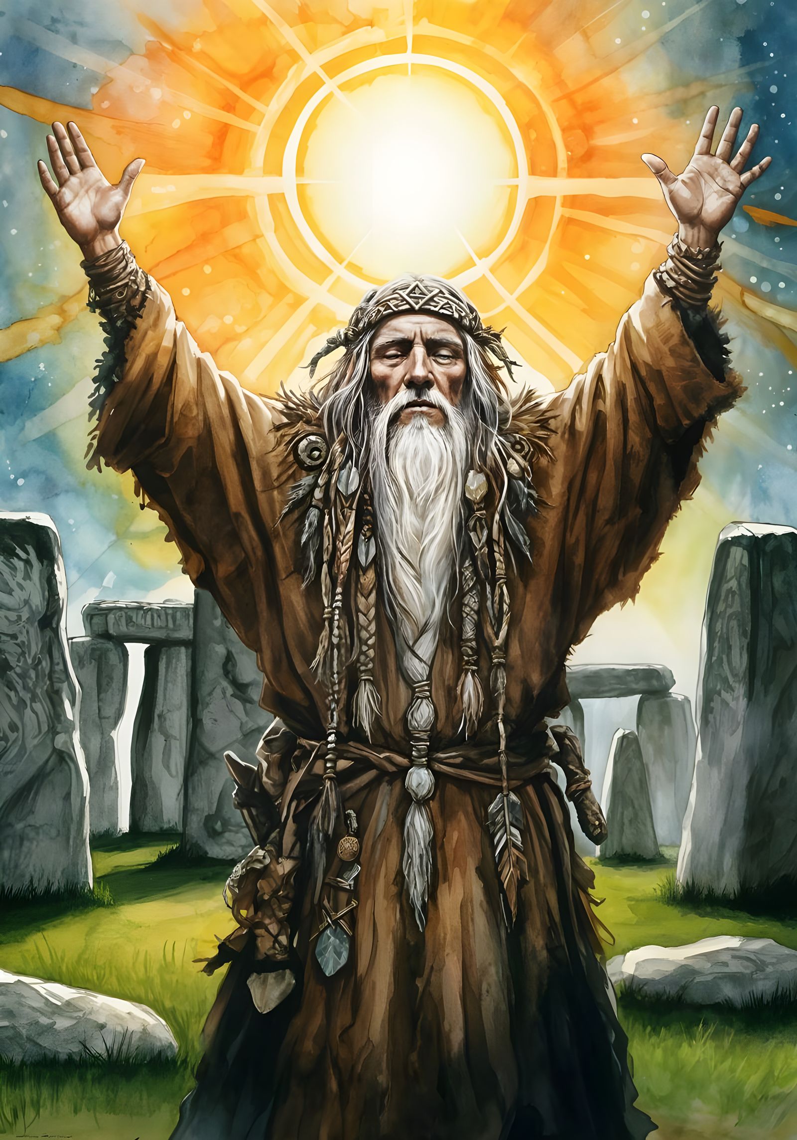 Ancient Druid of Stonehenge Awakens the Sun