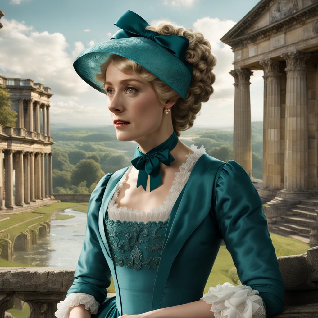 Jane Bennet in Teal Dress with Elaborate Curls