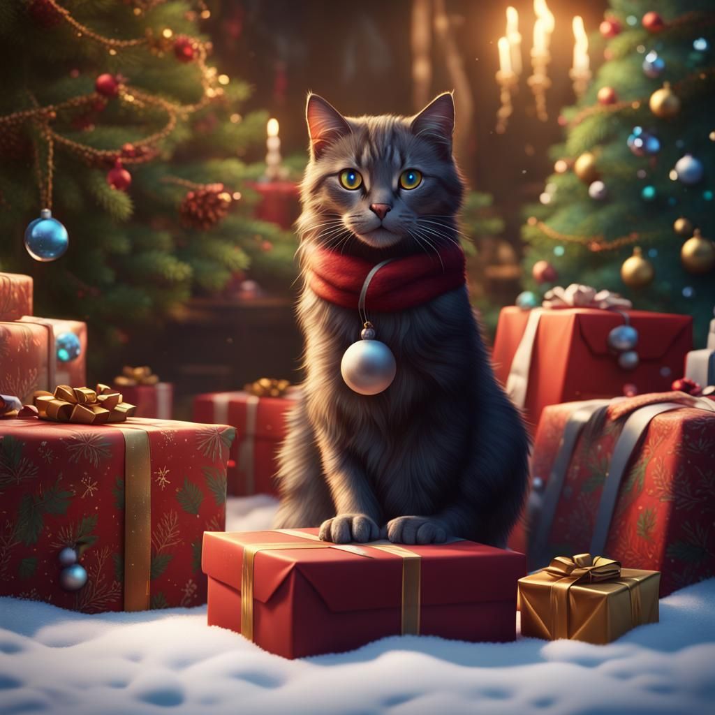 Festive Cats Christmas Adventure: Detailed Matte Painting