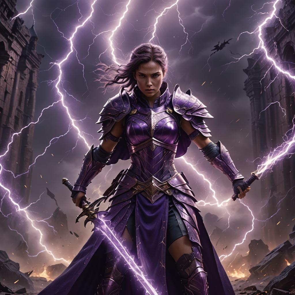 Epic Warrior Woman Wielding Lightning Sword