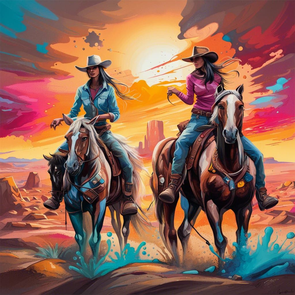 Desert Quest: Cowboy and Cowgirl in Graffiti Art