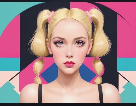 Retro Pin-Up with Pigtails in Pop Art Style