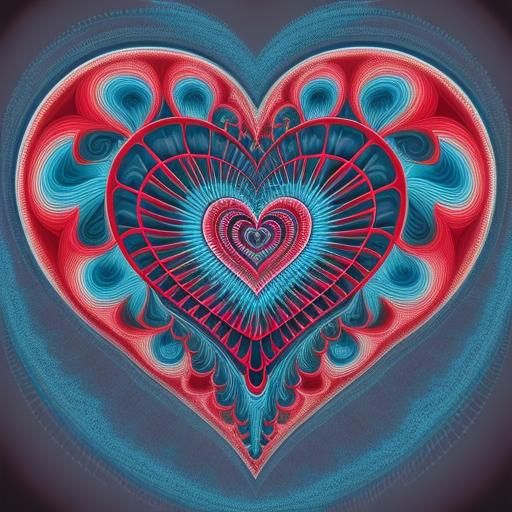 Abstract Heart Painting in Vector Fractal Style