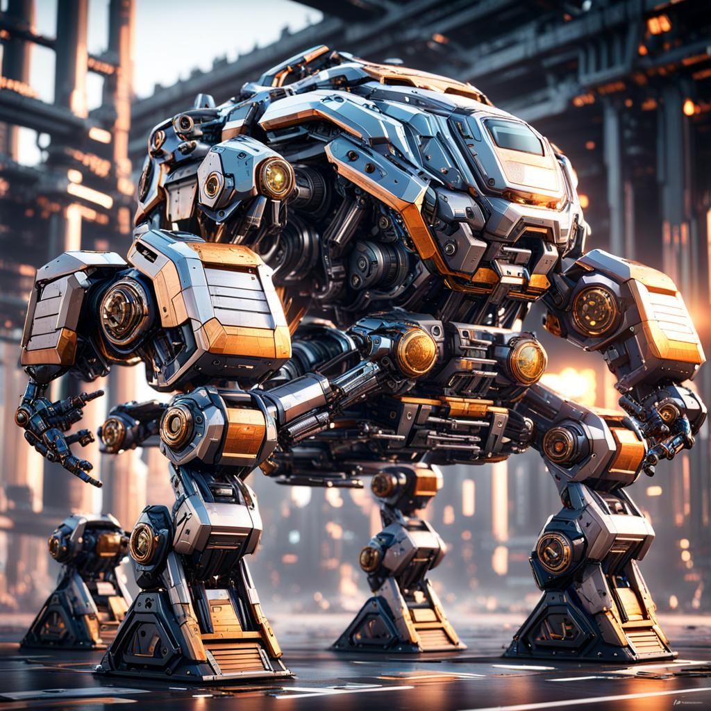 Futuristic Four-Armed Mech with Plasma Cannons