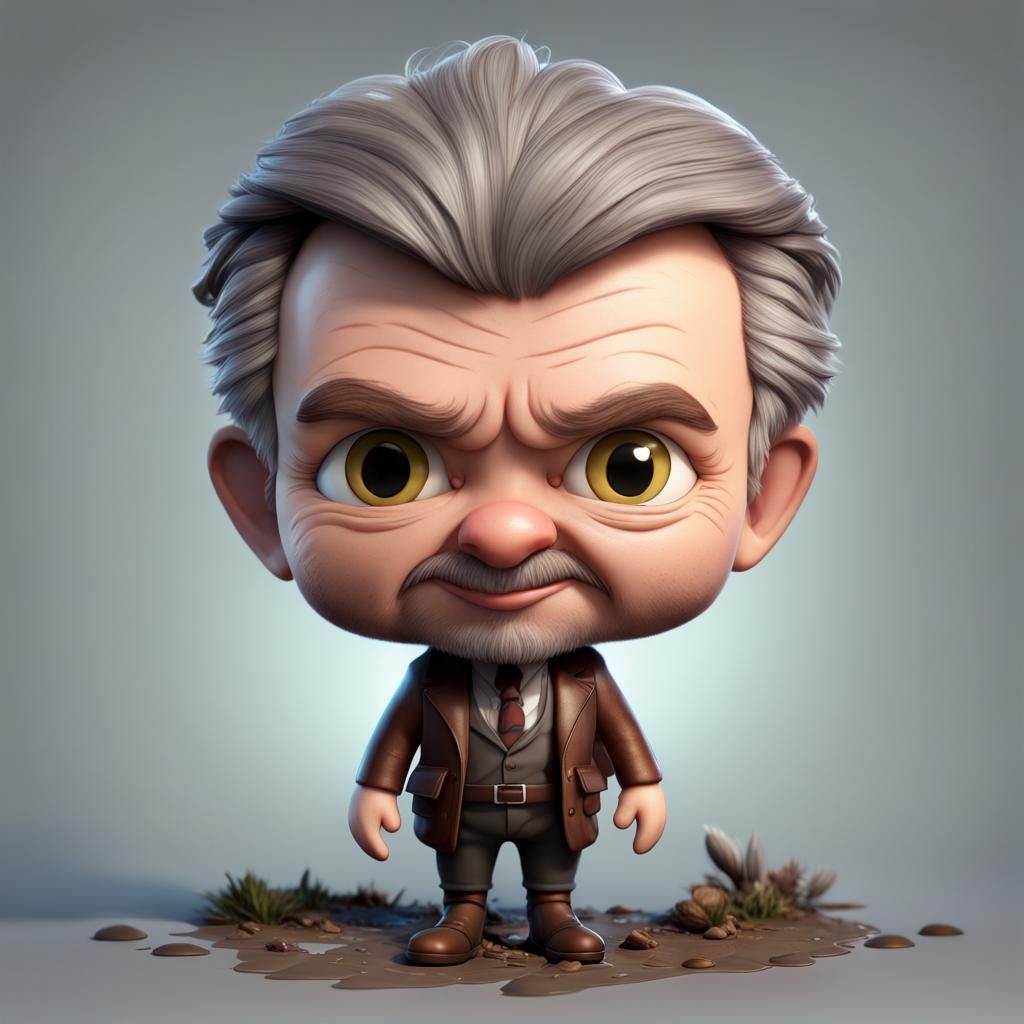 Hyperrealistic Chibi Sam Neill: Detailed Matte Painting