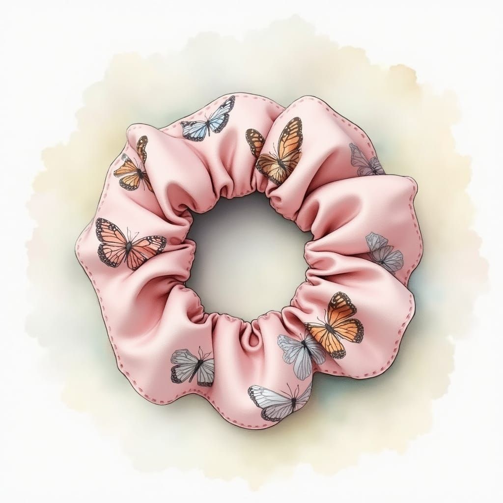 Watercolor Butterfly Print Scrunchie in Whimsical Style