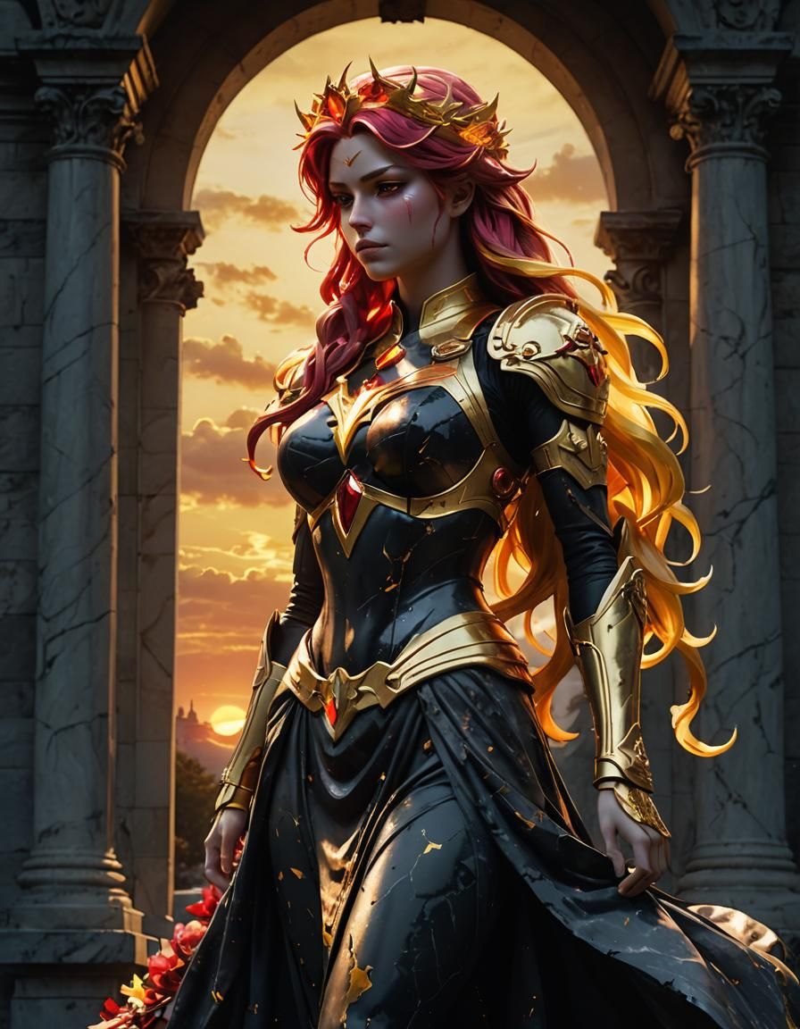 Distressed Marble Statue with Golden Halo in Glitchcore Styl...