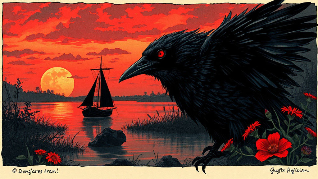 Raven at Sunset: Color Print Art