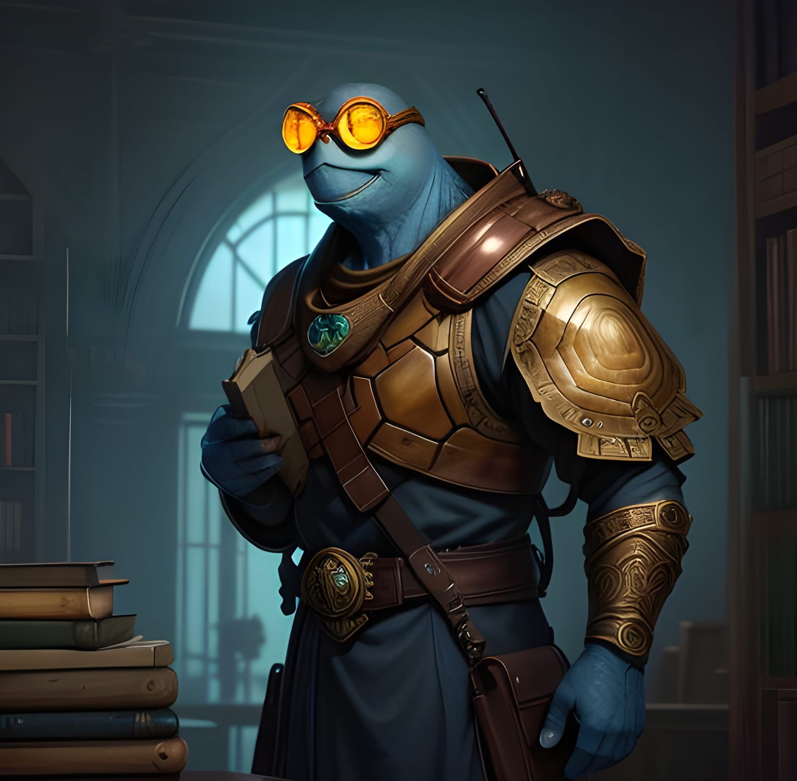 Turtles Studying in Ancient School Library