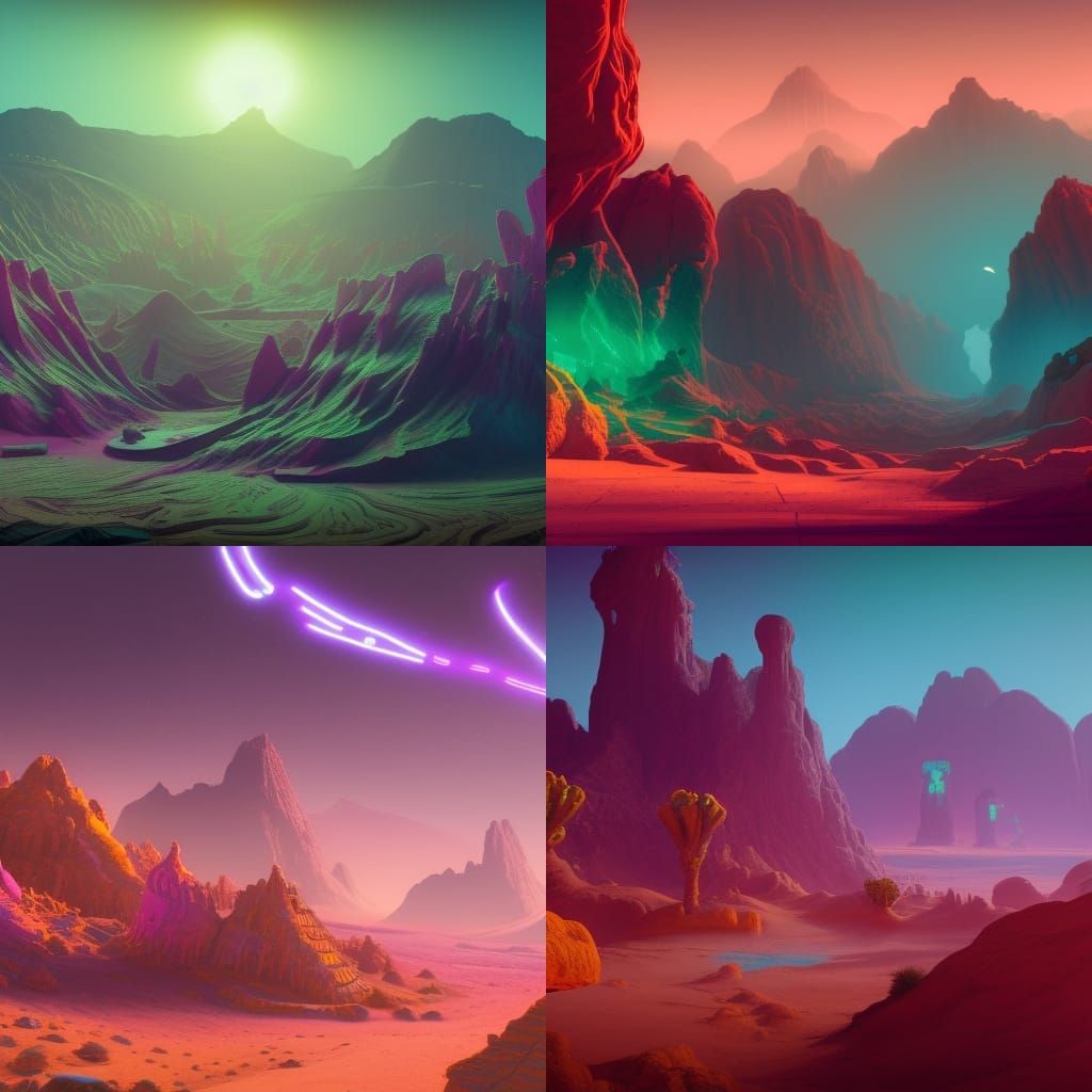 Vibrant Neon Desert Matte Painting