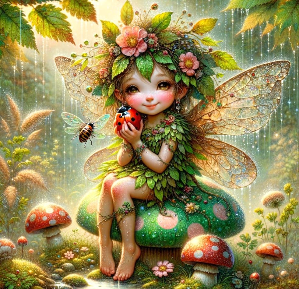 Whimsical Fairy in Watercolour Style, Close-Up