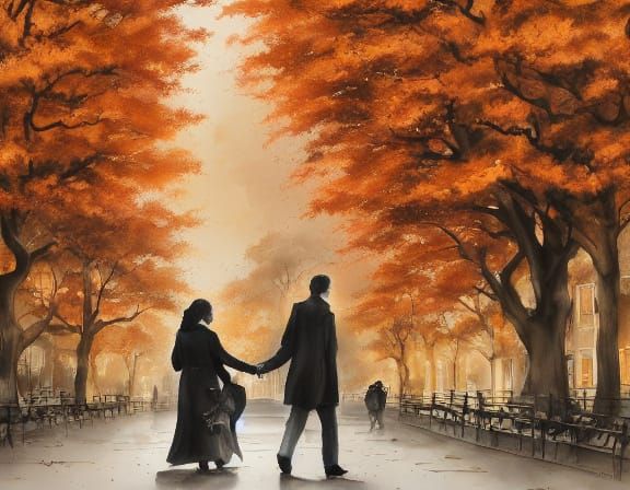 Cozy Autumn Park Scene with Golden Light